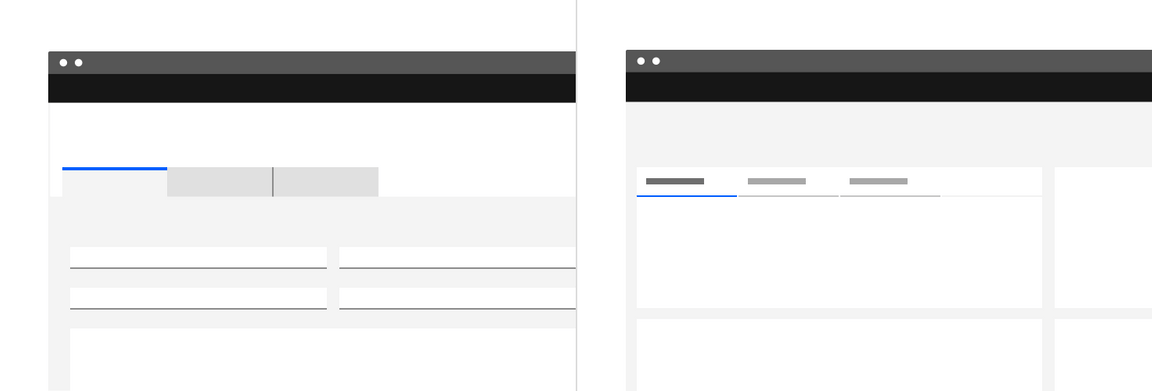 An example of container tabs on the left and default tabs on the right.